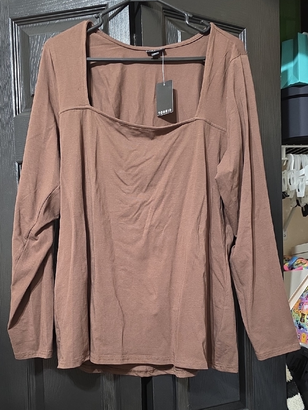 torrid Brown Square Neck Long Sleeve Top